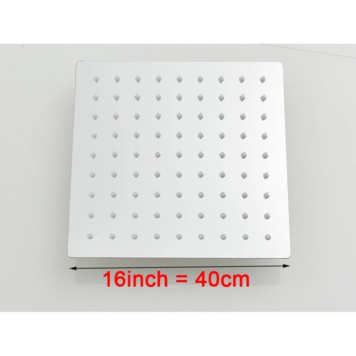 Cap de dus patrat, 16inch, crom, montare pe perete, constructie din alama