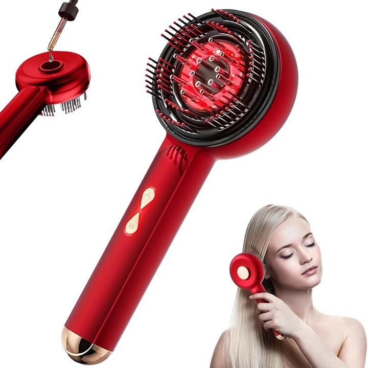 Elektromos fejbőrmasszázs kefe, JustNet, piros és kék fény 660 nm, olajos és kezelő applikátor, fejbőr hidratálás, erősíti a hajgyökereket, 1500 mAh akkumulátor, IPX7 vízálló, piros