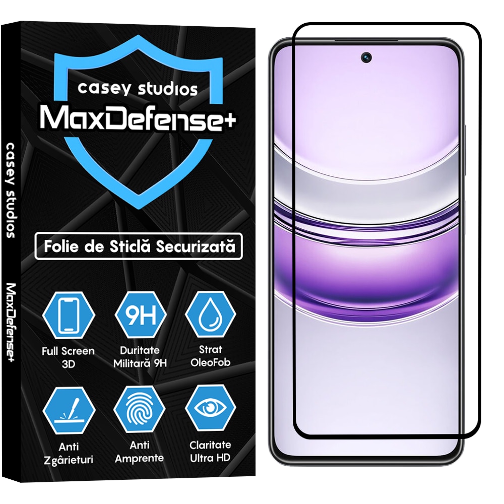 Folie Sticla CASEY STUDIOS compatibila cu Realme 14x, Full Glue, Sticla Securizata, Duritate Militara, Ultra HD, Protectie Profesionala Ecran 3D, Anti Zgarieturi, Anti Socuri