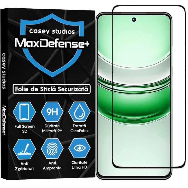 CASEY STUDIOS Üvegfólia Realme 14x készülékhez, Teljes ragasztó, Edzett üveg, Katonai keménység, Ultra HD, Professzionális 3D képernyővédelem, Karcálló, Ütésálló