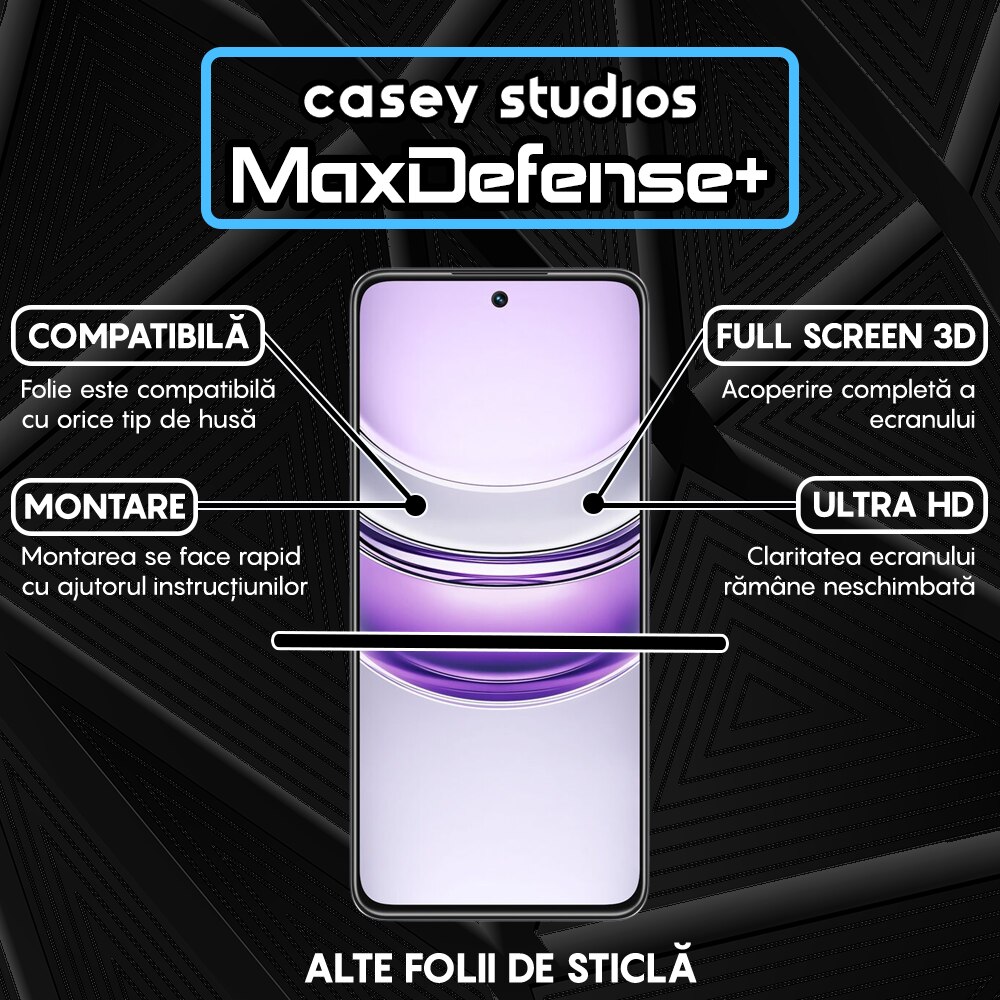 Folie Sticla CASEY STUDIOS compatibila cu Realme 14x, Full Glue, Sticla Securizata, Duritate Militara, Ultra HD, Protectie Profesionala Ecran 3D, Anti Zgarieturi, Anti Socuri