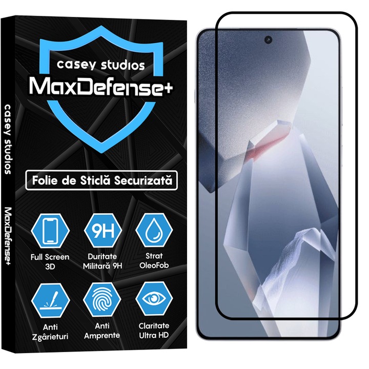 Folie Sticla CASEY STUDIOS compatibila cu OnePlus Ace 5 Pro, Full Glue, Sticla Securizata, Duritate Militara, Ultra HD, Protectie Profesionala Ecran 3D, Anti Zgarieturi, Anti Socuri
