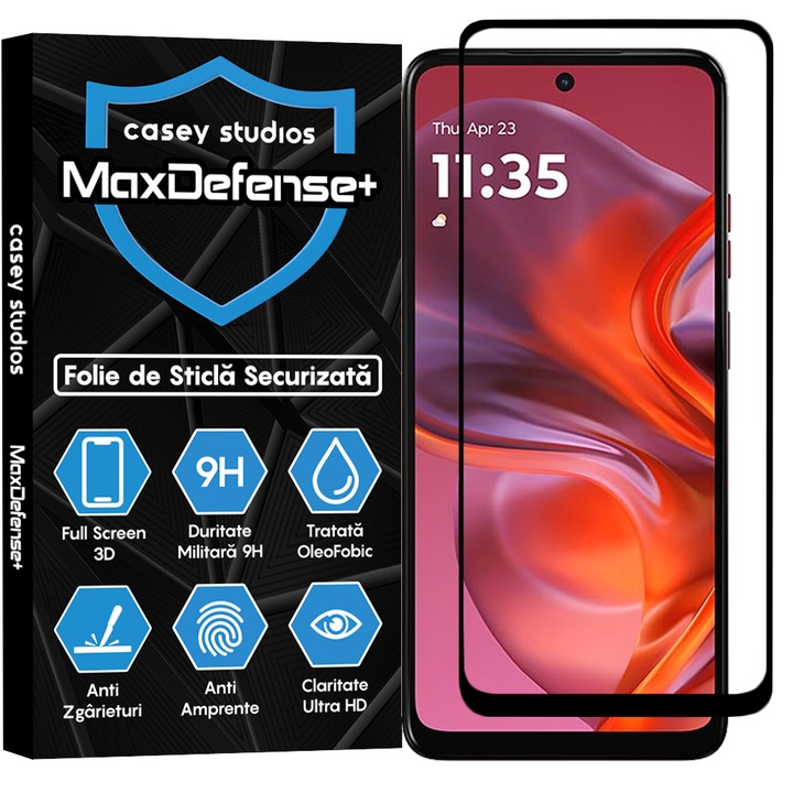 CASEY STUDIOS üvegfólia Motorola Moto G05 készülékhez, teljes ragasztóval, edzett üveg, katonai keménység, Ultra HD, professzionális 3D képernyővédelem, karcálló, ütésálló