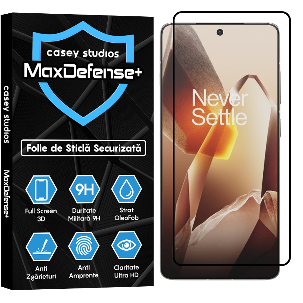 Folie Sticla CASEY STUDIOS compatibila cu OnePlus 13R, Full Glue, Sticla Securizata, Duritate Militara, Ultra HD, Protectie Profesionala Ecran 3D, Anti Zgarieturi, Anti Socuri