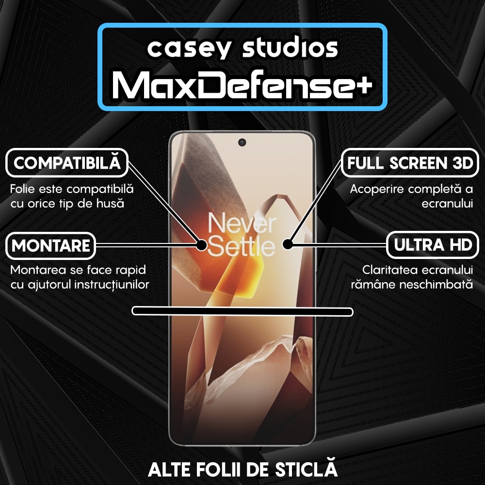 Folie Sticla CASEY STUDIOS compatibila cu OnePlus 13R, Full Glue, Sticla Securizata, Duritate Militara, Ultra HD, Protectie Profesionala Ecran 3D, Anti Zgarieturi, Anti Socuri