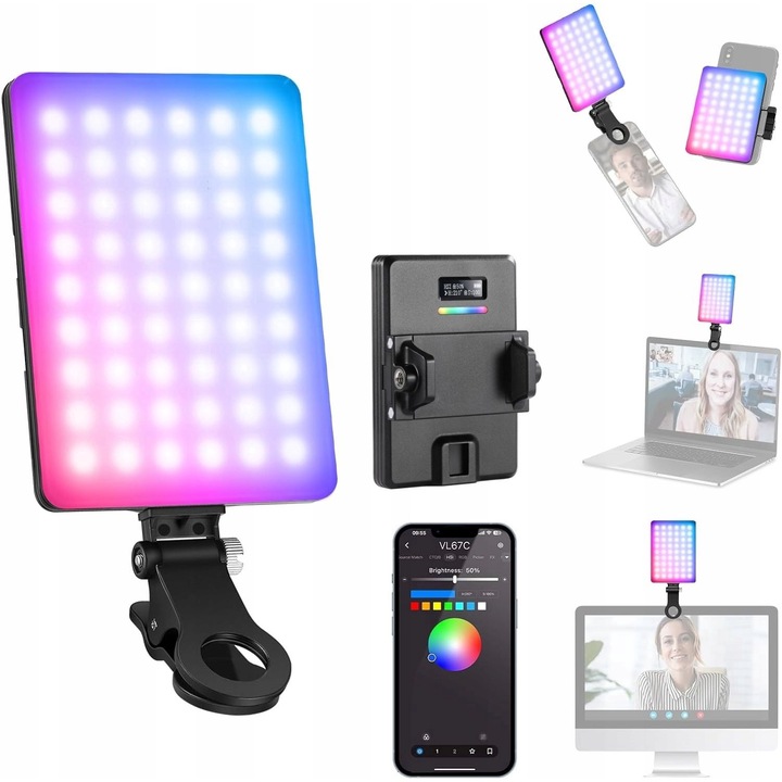 RGB LED лампа 5W Selfie Vlog + Щипка за телефон 1/4'' ISO Bluetooth NEEWER, VL67C