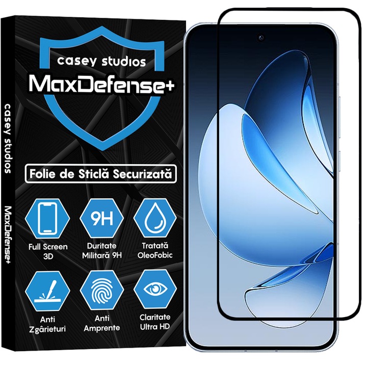 CASEY STUDIOS üvegfólia Oppo Reno13-hoz, teljes ragasztóval, edzett üveg, katonai keménység, Ultra HD, professzionális 3D képernyővédelem, karcálló, ütésálló