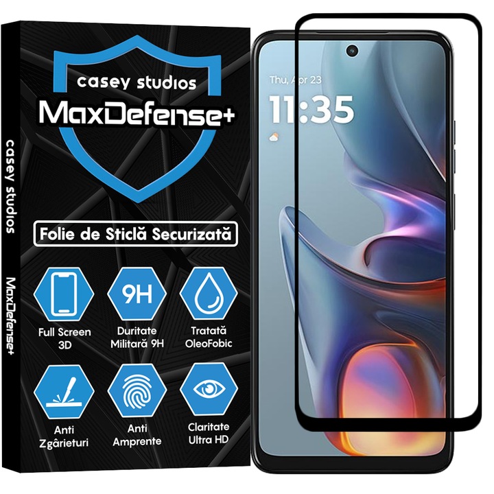 CASEY STUDIOS üvegfólia Motorola Moto E15 készülékhez, teljes ragasztóval, edzett üveg, katonai keménység, Ultra HD, professzionális 3D képernyővédelem, karcálló, ütésálló