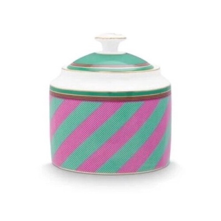 Zaharnita portelan, Pip Studio, Stripes Pink-Green, 550ml, colectia Pip Chique