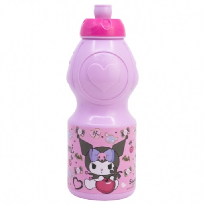 Sticla plastic pentru apa Hello Kitty Kuromi, 400ml Roz