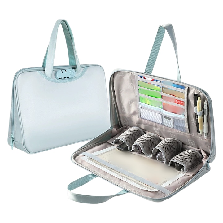 Органайзер за документи, много дялове, секретна ключалка, преносим, водоустойчив, против кражба, син