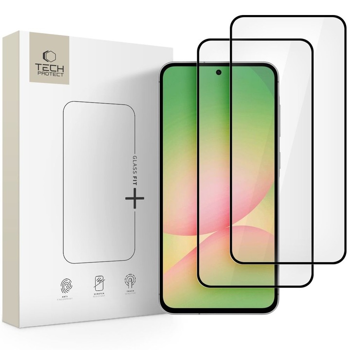2 db TECH-PROTECT Glass Fit védőfólia készlet, amely kompatibilis a Samsung Galaxy A36 / A56 5G Black készülékkel