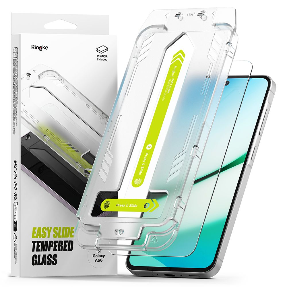 Set 2 folii sticla cu sistem de montare Ringke Easy Slide compatibil cu Samsung Galaxy A56 5G Clear
