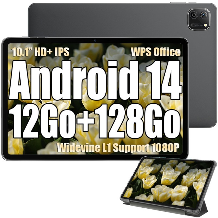 Tableta Oscal Pad 70 WiFi, 10.1 inch, Android 14, 12GB Ram(4GB + 8GB extensibili), 800×1280, WiFi6, Cortex-A53 cu patru nuclee, 128GB ROM, Expandabil 1TB, 6580mAh, Gri