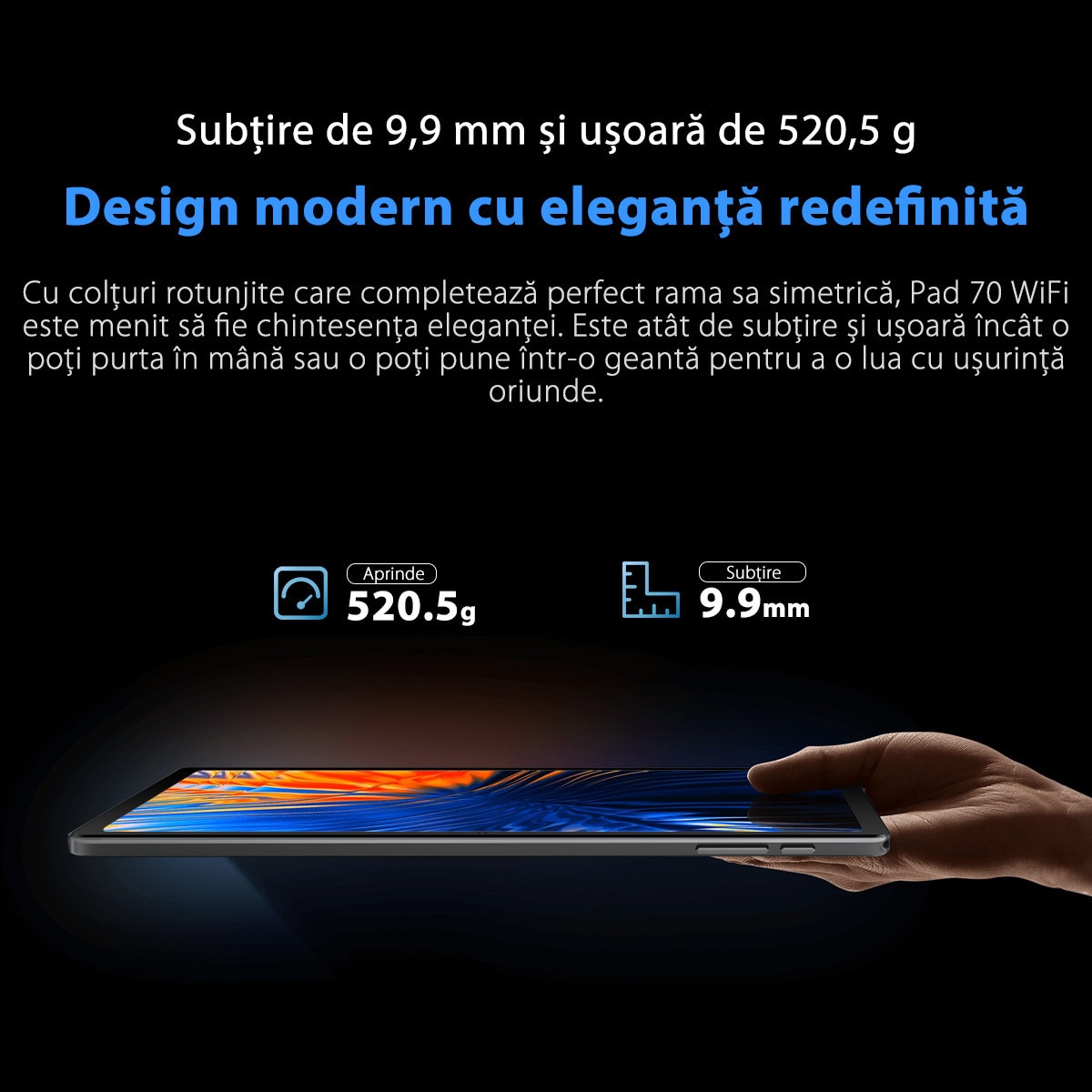Tableta Oscal Pad 70 WiFi, 10.1 inch, Android 14, 12GB Ram(4GB + 8GB extensibili), 800×1280, WiFi6, Cortex-A53 cu patru nuclee, 128GB ROM, Expandabil 1TB, 6580mAh, Gri