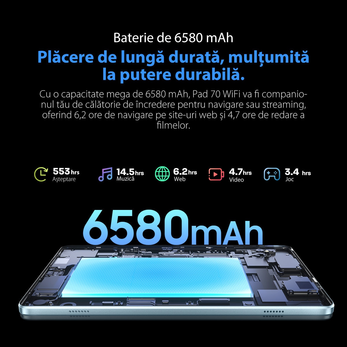 Tableta Oscal Pad 70 WiFi, 10.1 inch, Android 14, 12GB Ram(4GB + 8GB extensibili), 800×1280, WiFi6, Cortex-A53 cu patru nuclee, 128GB ROM, Expandabil 1TB, 6580mAh, Gri