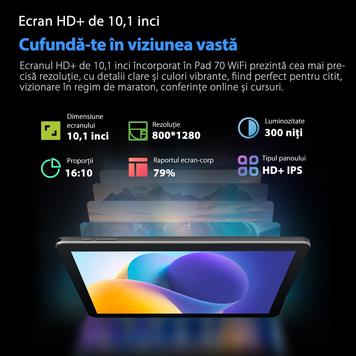 Tableta Oscal Pad 70 WiFi, 10.1 inch, Android 14, 12GB Ram(4GB + 8GB extensibili), 800×1280, WiFi6, Cortex-A53 cu patru nuclee, 128GB ROM, Expandabil 1TB, 6580mAh, Gri
