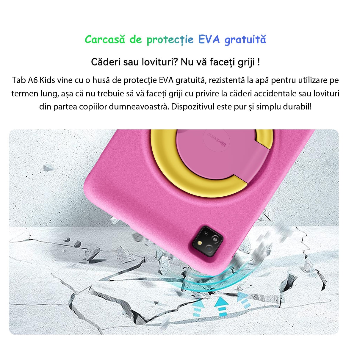 Tableta pentru copii Blackview Tab A6 Kids, Android 14, 10.1", 60Hz, 12GB Ram(4GB + 8GB extensibili), 128GB Rom, 800x1280, 5100mAh, Card TF unic, Tableta educationala, Roz