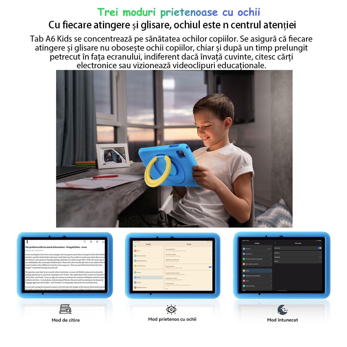 Tableta pentru copii Blackview Tab A6 Kids, Android 14, 10.1", 60Hz, 12GB Ram(4GB + 8GB extensibili), 128GB Rom, 800x1280, 5100mAh, Card TF unic, Tableta educationala, Roz