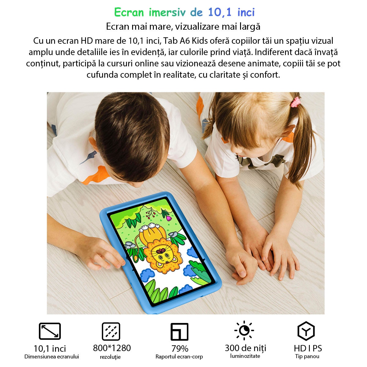 Tableta pentru copii Blackview Tab A6 Kids, Android 14, 10.1", 60Hz, 12GB Ram(4GB + 8GB extensibili), 128GB Rom, 800x1280, 5100mAh, Card TF unic, Tableta educationala, Roz