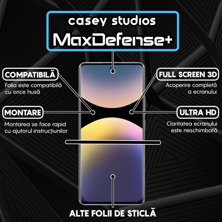Folie Sticla CASEY STUDIOS pentru Xiaomi Redmi Note 14 Pro 4G, Full Glue, Sticla Securizata, Duritate Militara, Ultra HD, Protectie Profesionala Ecran 3D, Anti Zgarieturi, Anti Socuri