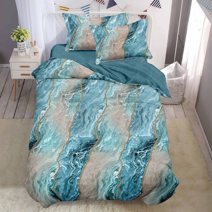 Ágyneműgarnitúra, 1 személyes, 140 x 200 cm, rugalmas, szatén bevonattal, 4 db, Casa de Vis, T60-132