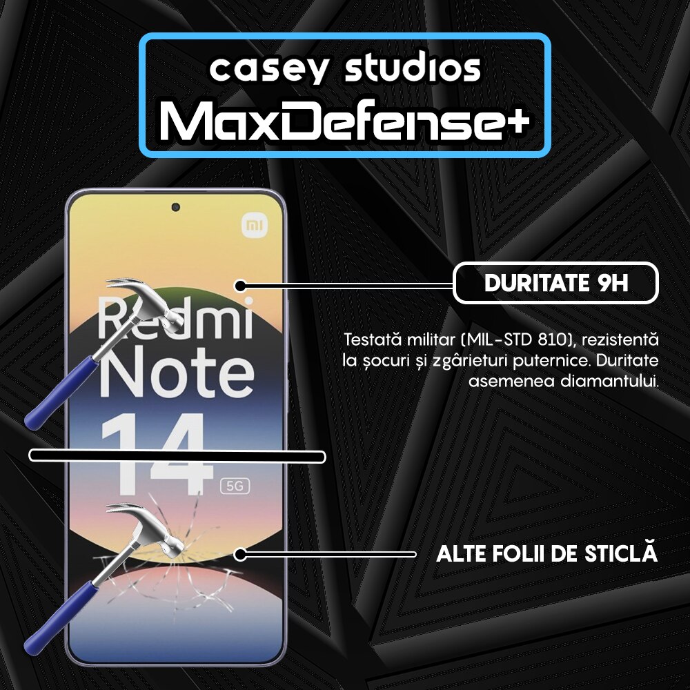 Folie Sticla CASEY STUDIOS compatibila cu Xiaomi Redmi Note 14 5G, Full Glue, Sticla Securizata, Duritate Militara, Ultra HD, Protectie Profesionala Ecran 3D, Anti Zgarieturi, Anti Socuri