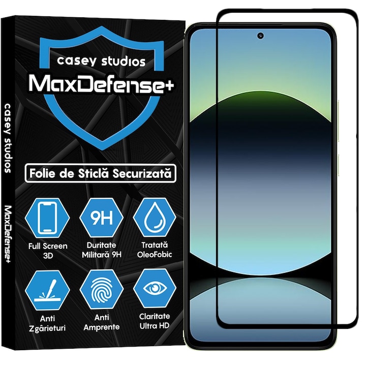 CASEY STUDIOS üvegfólia Xiaomi Redmi Note 14 5G-vel kompatibilis, Teljes ragasztás, Edzett üveg, Katonai keménység, Ultra HD, Professzionális 3D képernyővédelem, Karcálló, Ütésálló