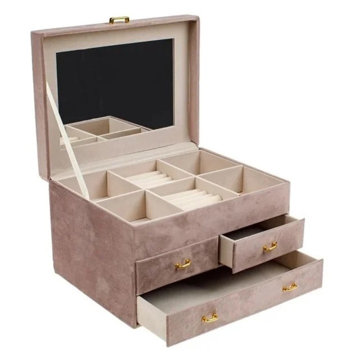 Ékszerrendező doboz fiókokkal, 25x19x16cm, nude színű