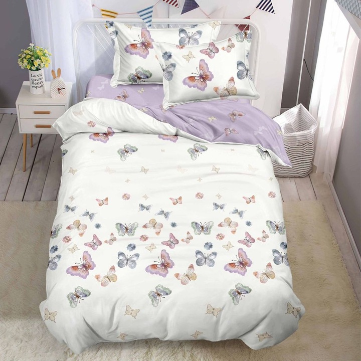 Set lenjerie de pat, 1 persoana, 150 x 220 cm, finet satinat, 4 piese, Casa de Vis, Y60-116