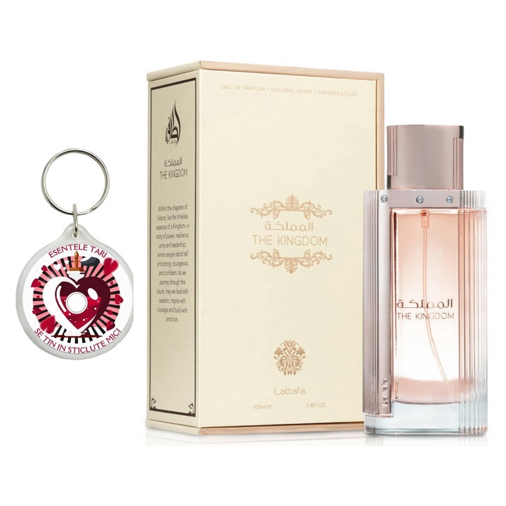 Set Apa de Parfum The Kingdom Women, Lattafa, Femei 100ml Parfum arabesc si breloc esentele tari se tin in sticlute mici