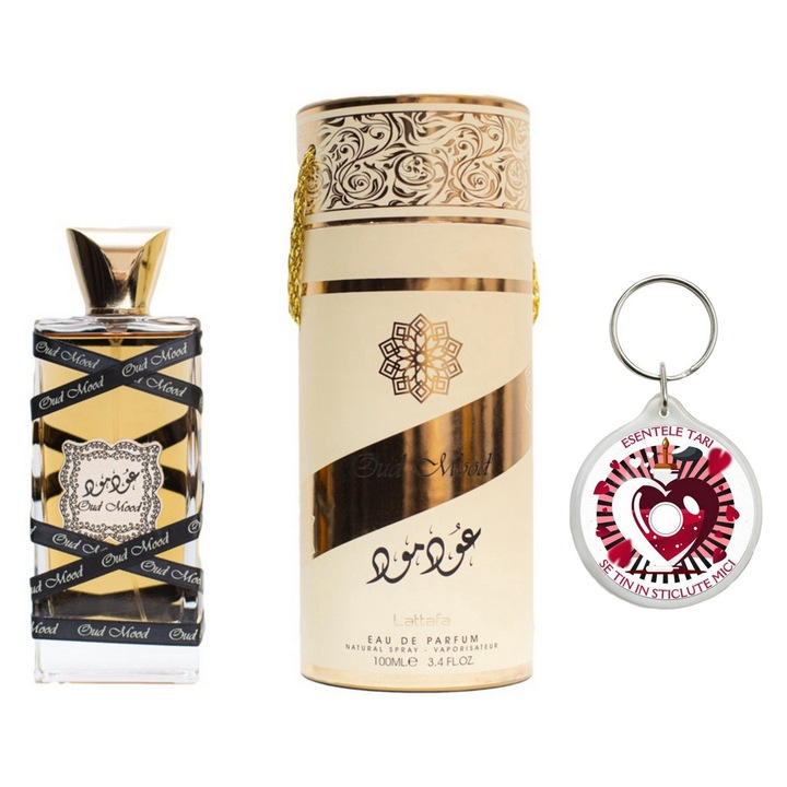 Set Apa de Parfum Oud Mood Gold, Lattafa, Femei 100ml Parfum arabesc si breloc esentele tari se tin in sticlute mici