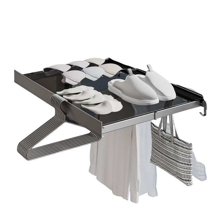 Falra szerelhető szárítóállvány kampókkal, összecsukható, teleszkópos, cipők, zoknik és alsóneműk számára (szürke, hálós)