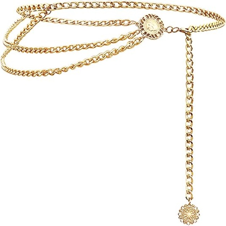 Lant de corp din metal cu pandantiv, cupru auriu, 90x130cm