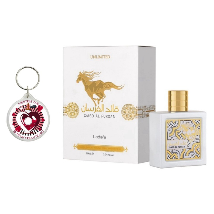 Set Apa de Parfum Qaed Al Fursan Unlimited, Lattafa, Barbati 90ml Parfum arabesc si breloc esentele tari se tin in sticlute mici