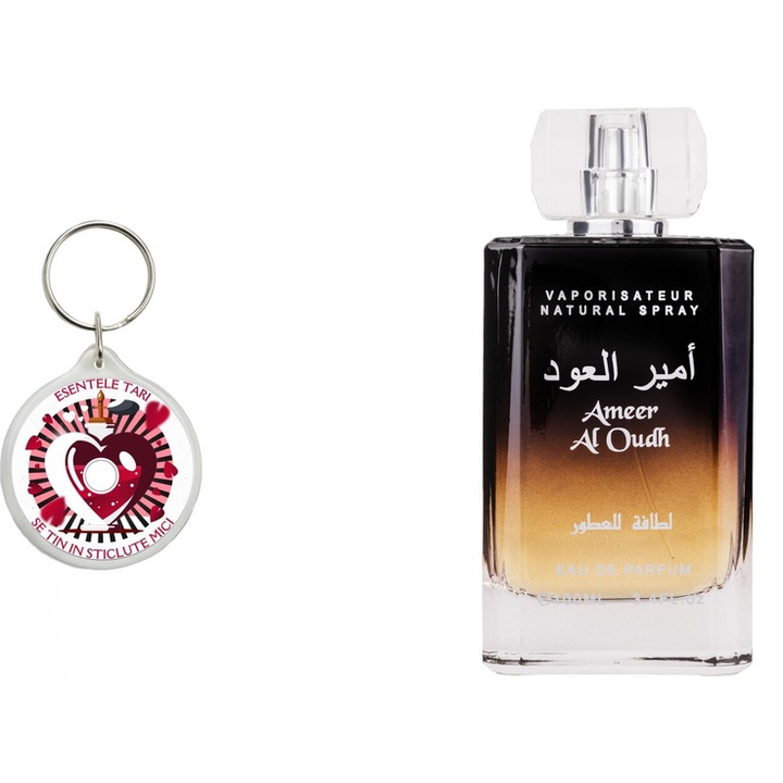 Set Apa de Parfum Ameer al Oud, Lattafa, Unisex 100ml Parfum arabesc si breloc esentele tari se tin in sticlute mici
