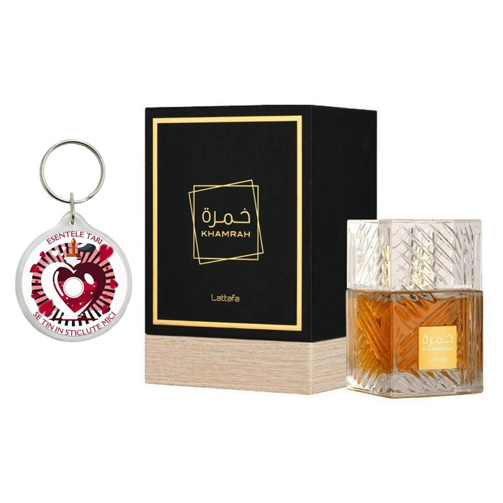 Set Apa de Parfum Khamrah, Lattafa, Unisex 100ml Parfum arabesc si breloc esentele tari se tin in sticlute mici