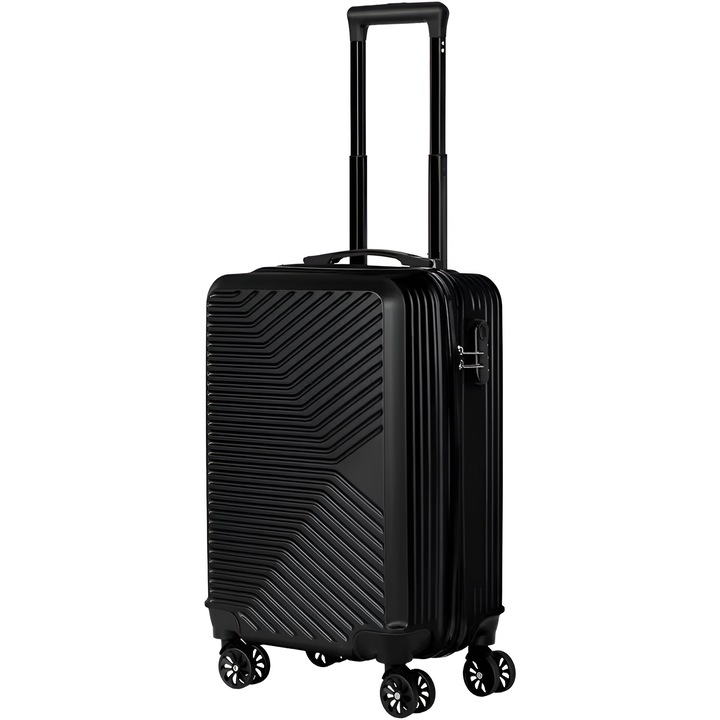 Куфар за пътуване, 4 двойни колела 360 градуса, кодово заключване, ABS, черна, 38x25x63см