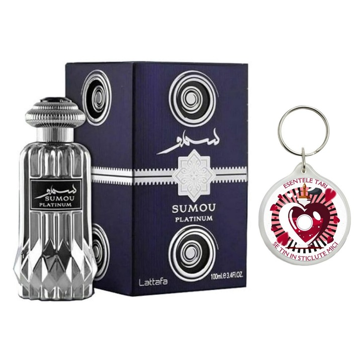 Set Apa de Parfum Sumou Silver, Lattafa, Barbati 100ml Parfum arabesc si breloc esentele tari se tin in sticlute mici