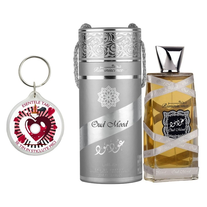 Set Apa de Parfum Oud Mood Reminiscence, Lattafa, Barbati 100ml Parfum arabesc si breloc esentele tari se tin in sticlute mici
