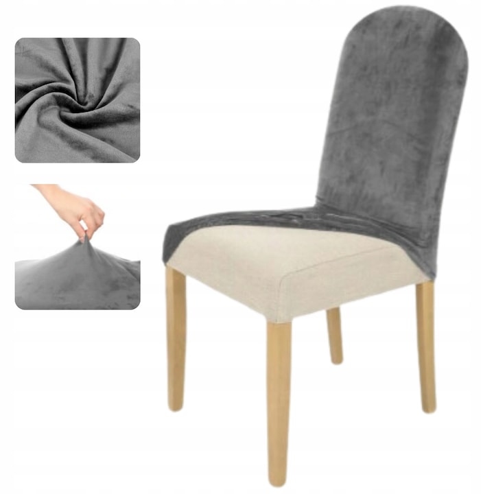 Husa Pentru Scaun, Imbracam Mobilierul, Catifea, Gri, Elastic, 58 Cm, Compatibil Cu Masina De Spalat, Protectie Impotriva Murdariei, Par De Animale, Deteriorari