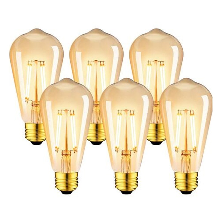 Vintage LED izzók E27, 6W (48W-nak megfelelő), 2200K meleg fehér, 6 darabos készlet
