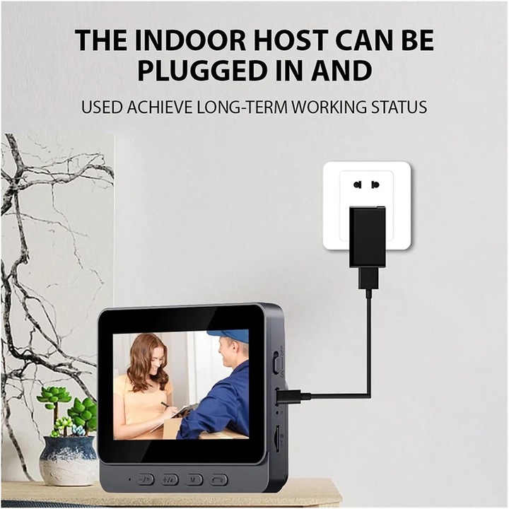 Sonerie video de exterior fara fir cu monitor, Noonedibs, comunicare bidirectionala, capteaza imagini cand este apasata soneria inteligenta, conexiune Bluetooth, imagini HD, durata lunga de viata a bateriei, usor de instalat
