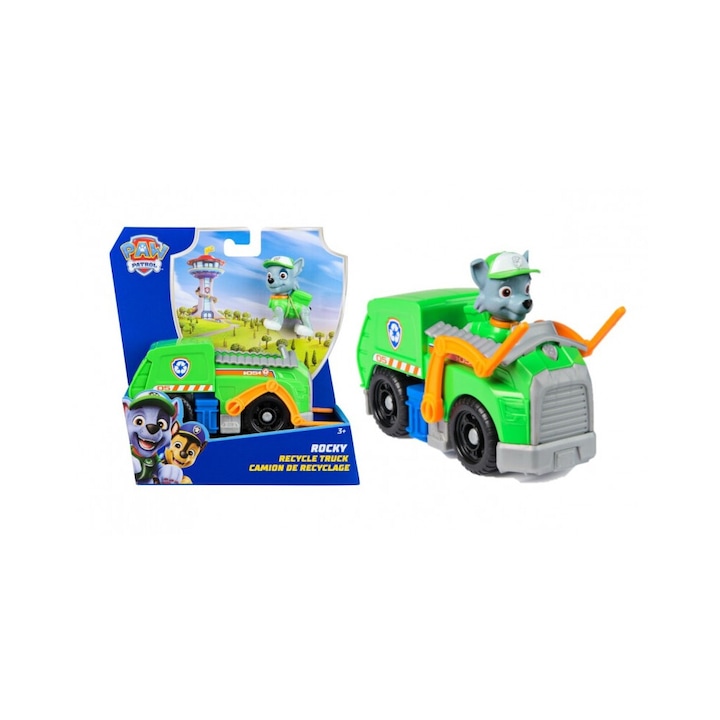 Masinuta Rocky Psi Patrol, figurina inclusa, design autentic, 7cm, multicolor