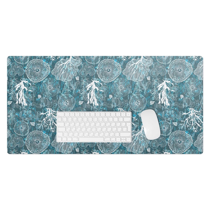 Mapa de birou, Wallfluent, Modele marine organice, Turcoaz, 90x45 cm, 010250300040100033479