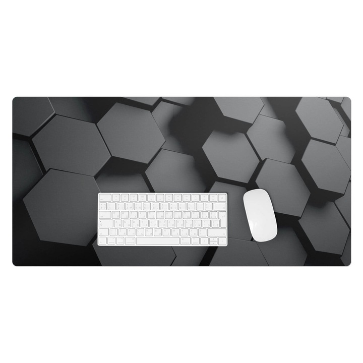 Mapa de birou, Wallfluent, Hexagoane geometrice, Negru, 90x45 cm, 010250300040100033995