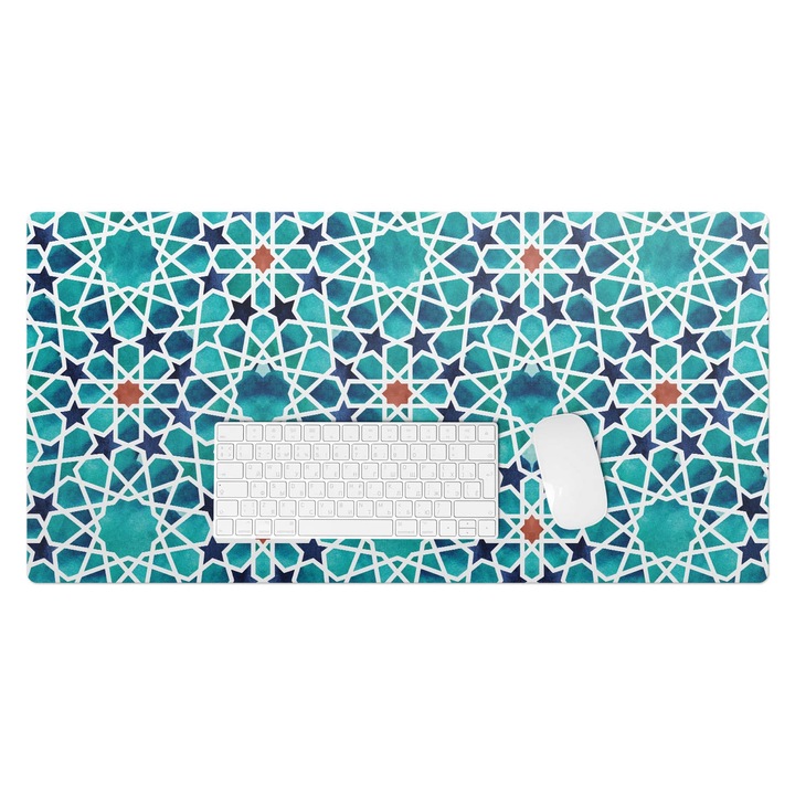 Mapa pentru birou, Wallfluent, Model geometric, Turcoaz, 90x45 cm, 010250300040100057052