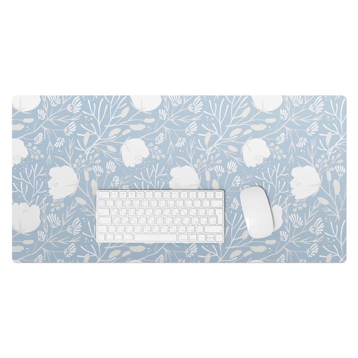 Protectie birou, Wallfluent, Model retro floral, Albastru, 90x45 cm, 010250300040100057252