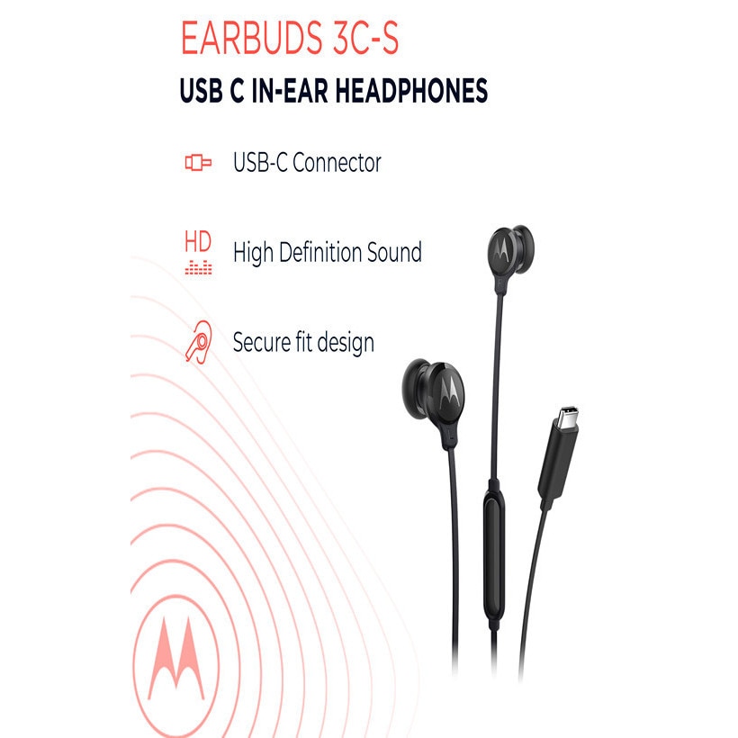 Casti Motorola Earbugs 3C-S cu fir, USB tip C si microfon, negre