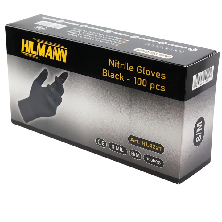 Fekete nitril kesztyű M 100db-os készlet, HILMANN